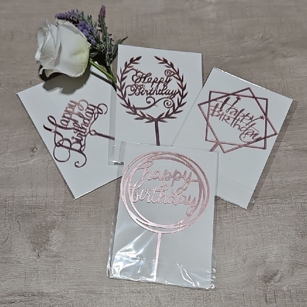 Rose Gold Happy Birthday Cake Toppers